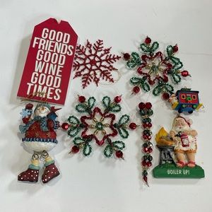 Vintage Lot of 9 Christmas Ornaments beads train